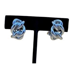 Christian Dior Silver Tone Interlocking Curb Link Earrings, Vintage Signed